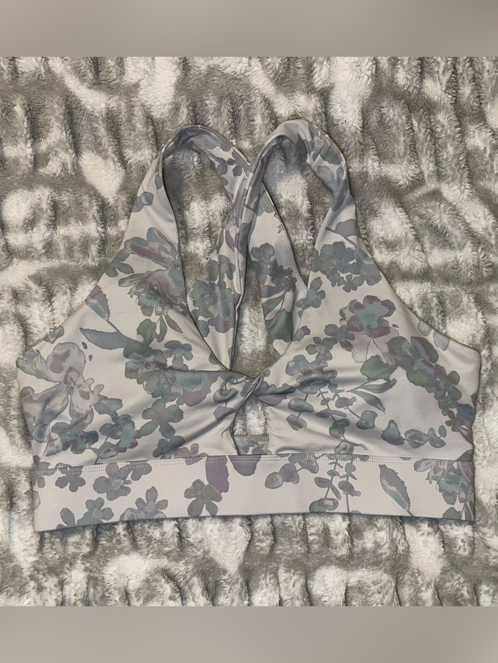 Fabletics Floral Light Gray Crisscross Sports Bralette